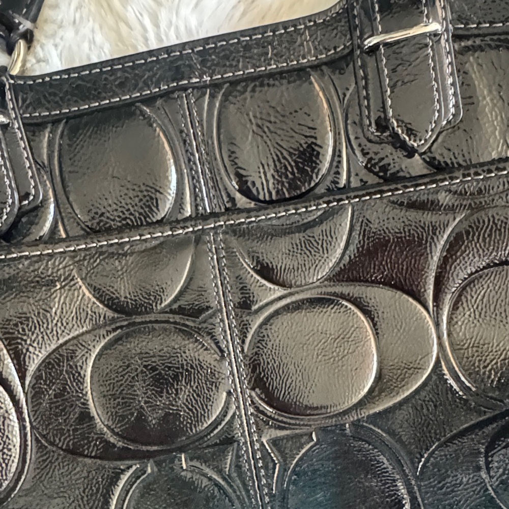 Coach Embossed Black Leather Tote - Picture 11 of 13